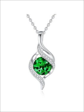 Created Emerald Pendant Necklace Sterling Silver May Birthstone